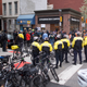 Police monitor activity as protestors demonstrate outside a Center City Starbucks on April 15, 2018, in Philadelphia. Police arrested two black men who were waiting inside the Starbucks, which prompted an apology from the company’s CEO.